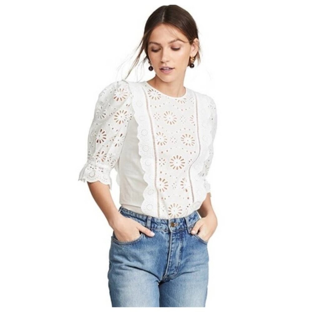 Veronica Beard Gale White Eyelet Top